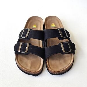 Aloha Island Sammi Sandals Black Double Buckle Comfort Slides Size 9